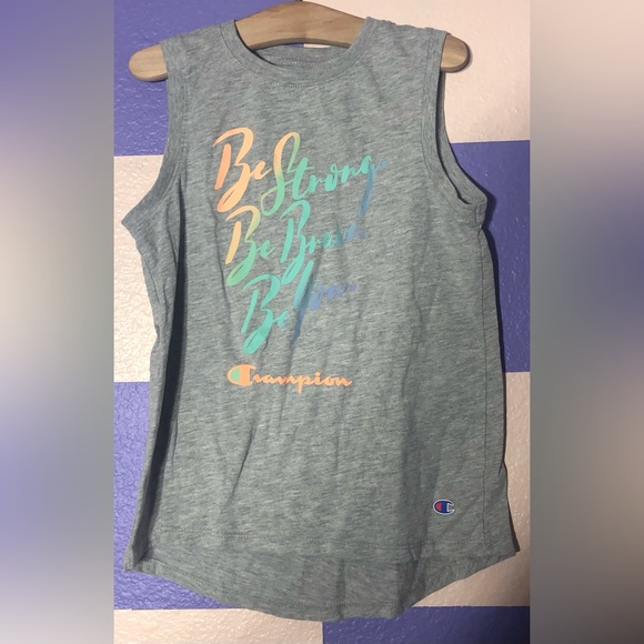 NWOT Champion Heather Grey Tank Pastel "Be Strong Be Brave Be You" - Size 7/8 - Picture 1 of 3